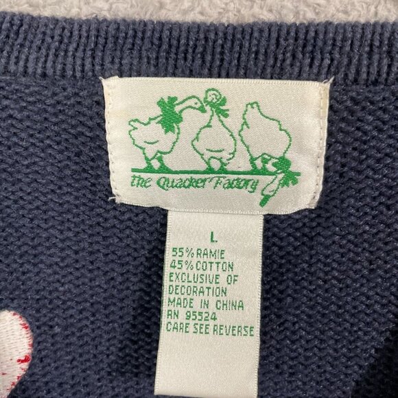 VTG Quacker Factory Womens L Navy Blue Cardigan Embroidered US Flag & Heart - Picture 4 of 7